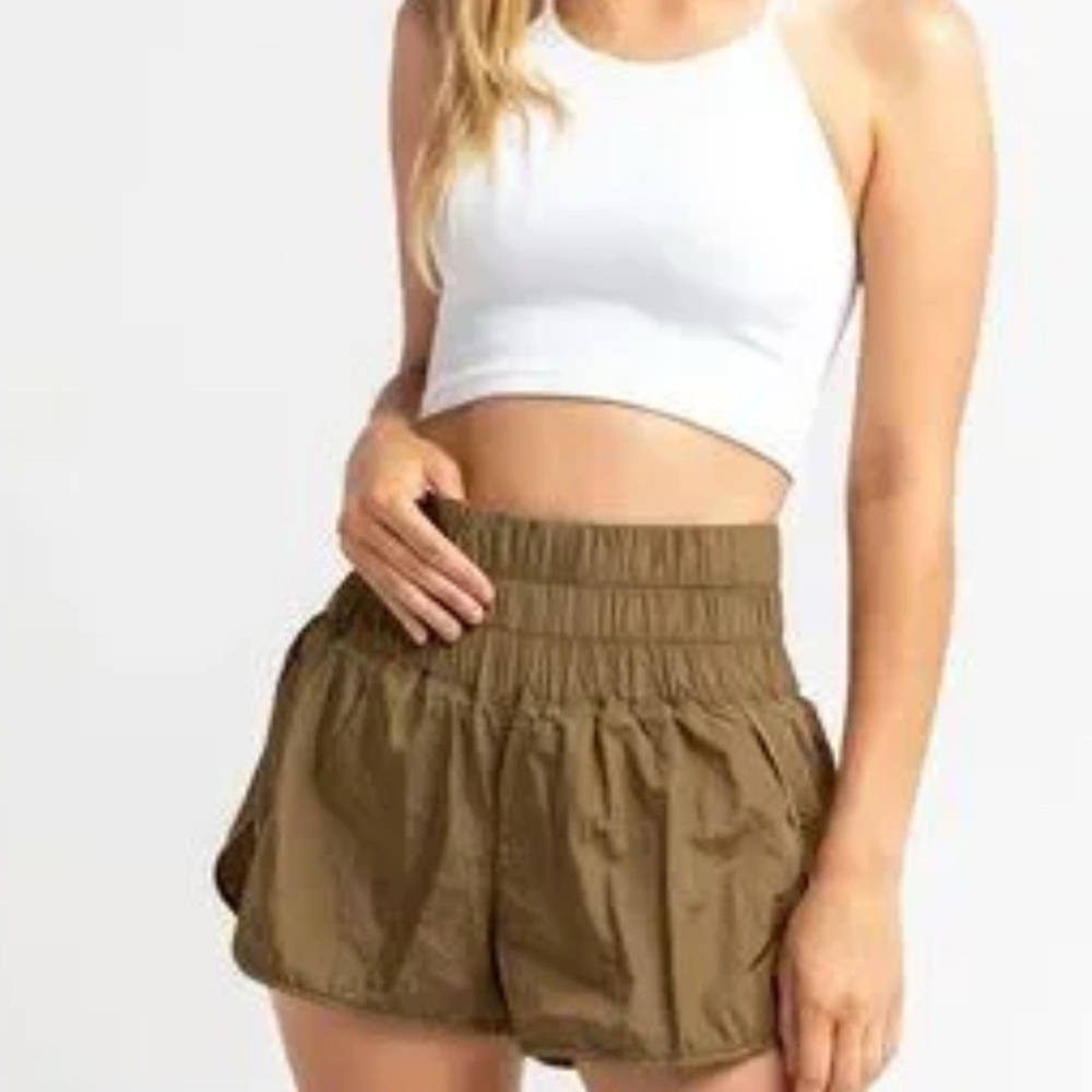Free People Movement The Way Home Shorts Green Smocked Waist Lined Size‎ Small